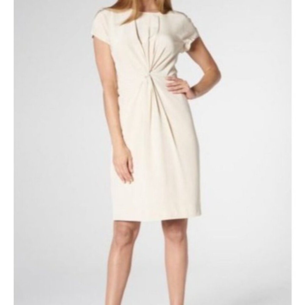 LK Bennett Cream‎ Silk Knot Front Milas Short Sleeved Lined Shift Dress Size 8